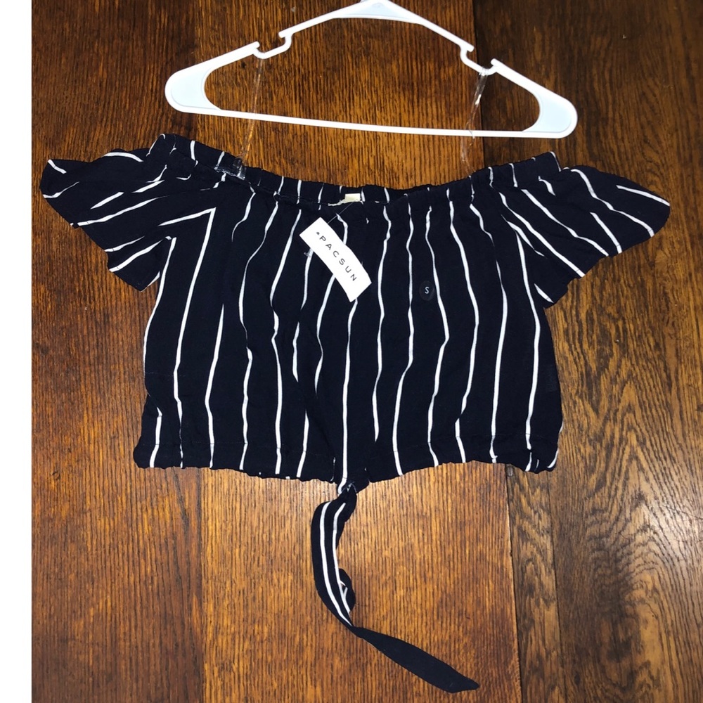 NWT Pac Sun Striped off the shoulder tie crop top